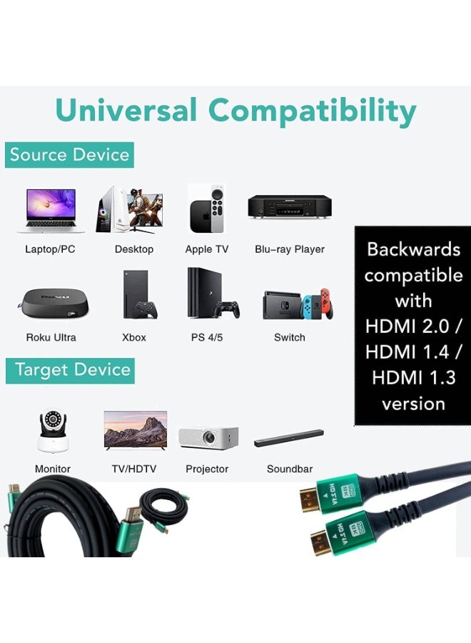 Salab HDMI Cable 8K 48Gbps Ultra High Speed HDMI Cable 8K 60Hz HDR10+ ARC eARC HDCP2.3 Netflix Roku TV PC Monitor Projector MacBook Pro/Blu-ray-3 meters - Image 5